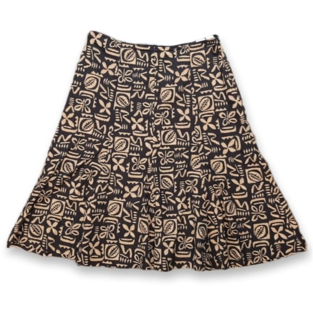💠JONES NEW YORK Printed Midi Skirt Fit & Flare Pleated Hem Abstract Floral